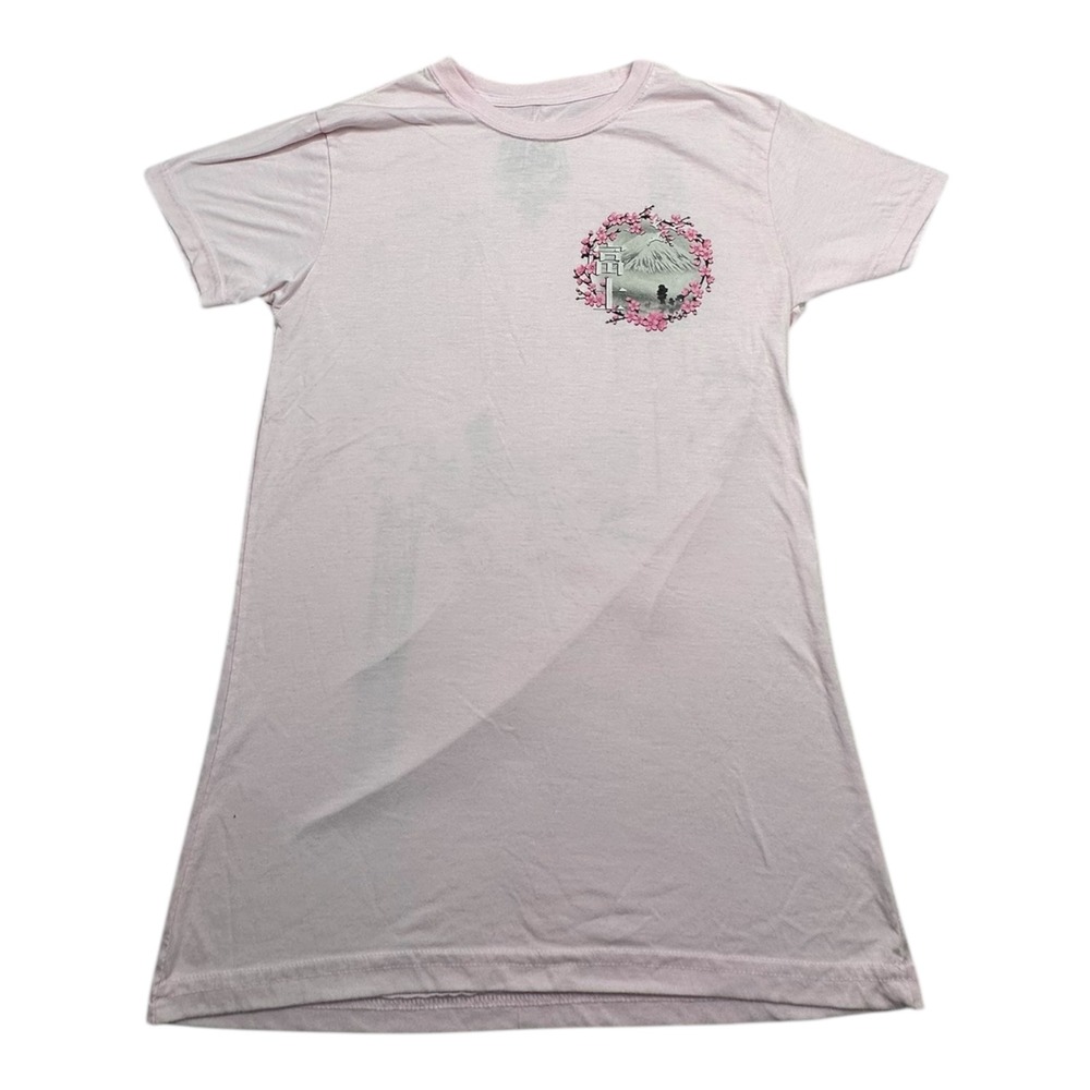 Fresh Laundry Pink Graphic Shirt Mount Fuji Cherry Blossom Japanese Style Size S